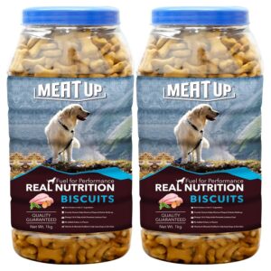 Meat Up Dog Treats Biscuits 2kg (2x1kg) | Real Chicken Flavour | Remove Plaque & Tartar Build-up | Vitamins & Minerals | Promotes Lustrous Coat